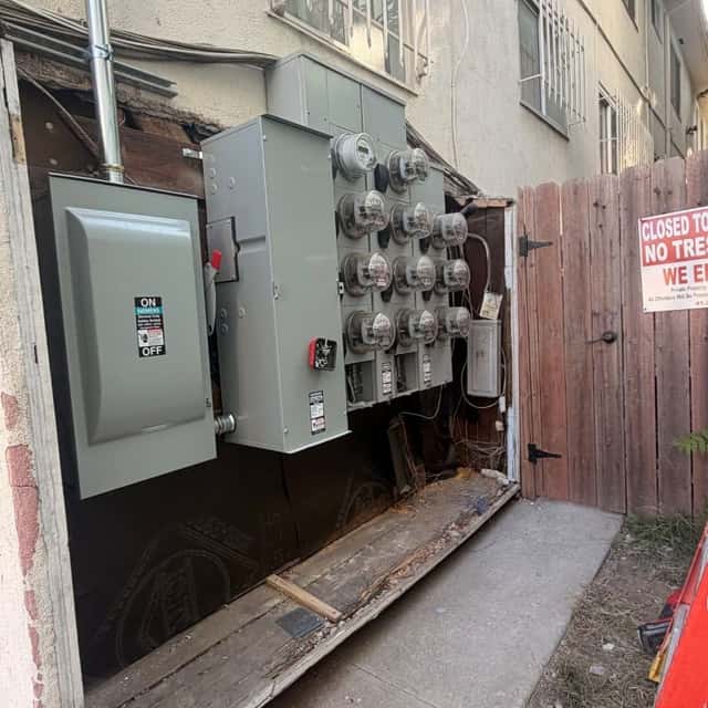 Exterior electrical service panels and meter installed on a building wall — Nebady's Electric Corporation, Palmdale, CA